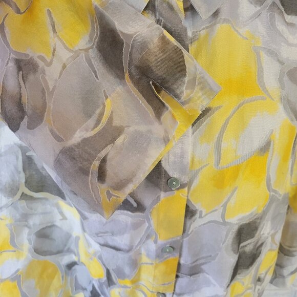 Alfred Dunner Women Top 18 Plus Yellow Floral Sheer Lightweight Button FLO289XE - Picture 5 of 9